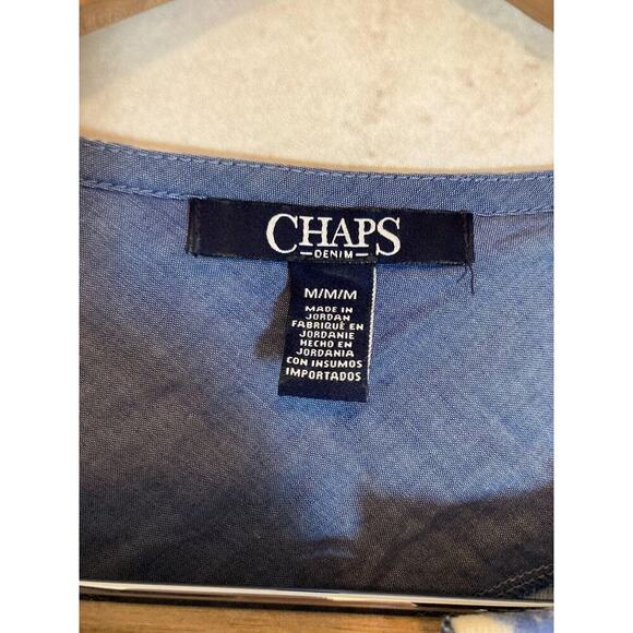 Chaps Top Womens Medium Blue Zig Zag Print Lace Up Long Sleeve Stretch Cotton - Picture 12 of 12